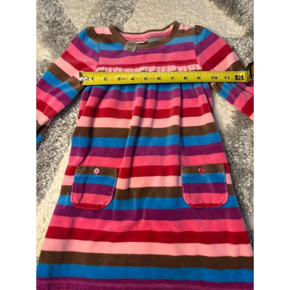 OshKosh‎ B'gosh Velour Dress Pink Striped Pockets Long Sleeve Cozy 24M Girls